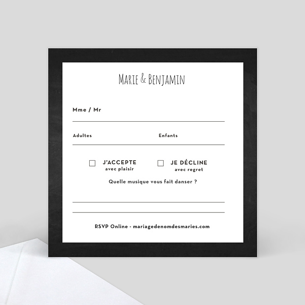 Carte Réponse de Mariage Jeu Typographique Verso