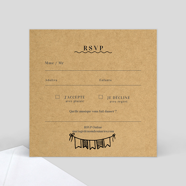 Carte Réponse de Mariage Petit Carnet Verso