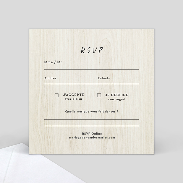 Carte réponse de mariage Photomaton Verso