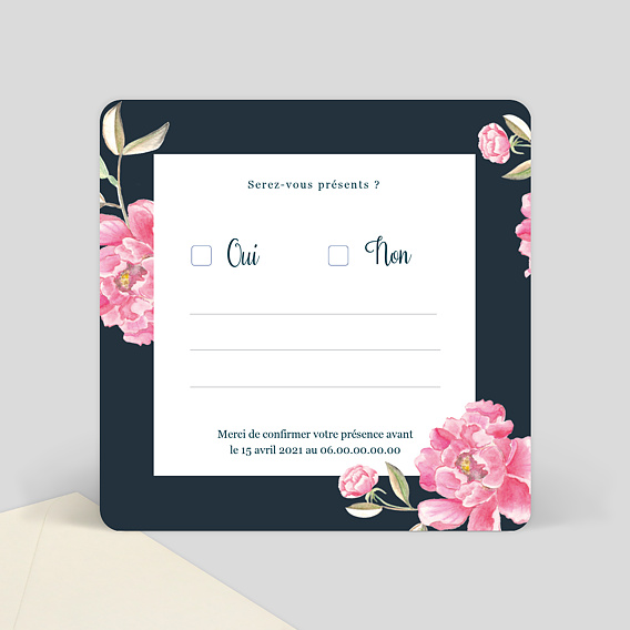 Carton réponse mariage Dark Peony Simple Verso