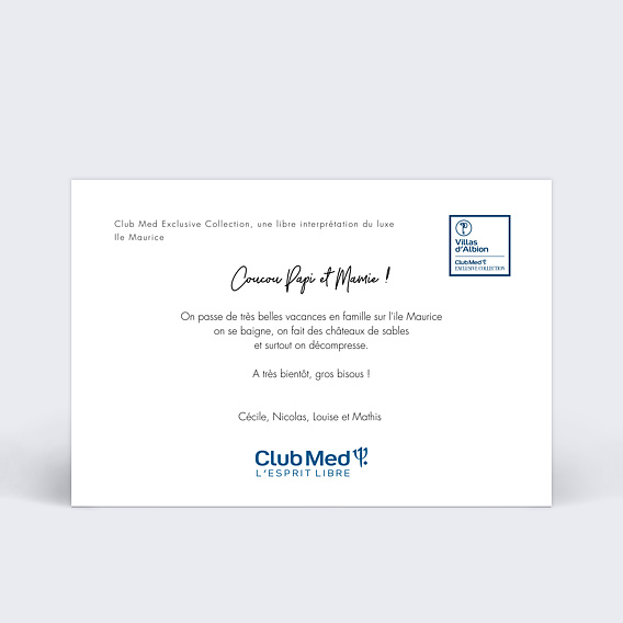 Carte Collaboration Carte multiphoto 5 photos - Les Villas d’Albion Verso