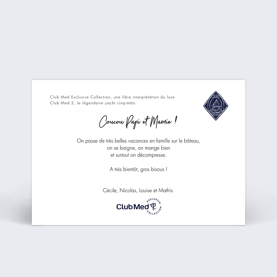 Carte Collaboration Multiphoto - Club Med 2 Verso