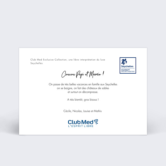 Carte Collaboration Carte multiphoto 5 photos - Seychelles Verso