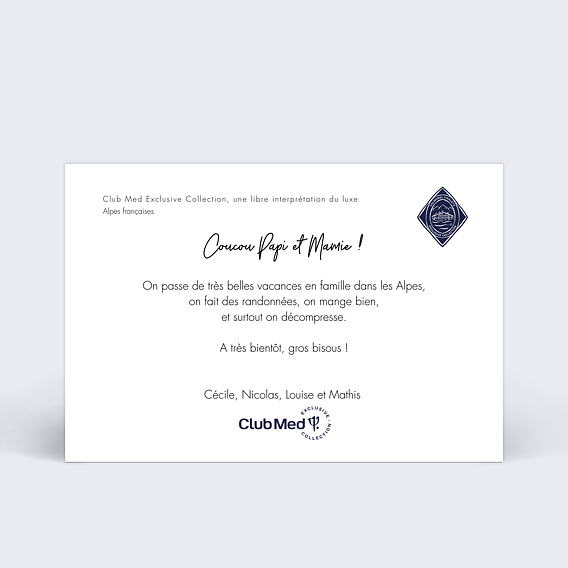 Carte Collaboration Multiphoto horizontale - Les Châlets de Valmorel – hiver Verso