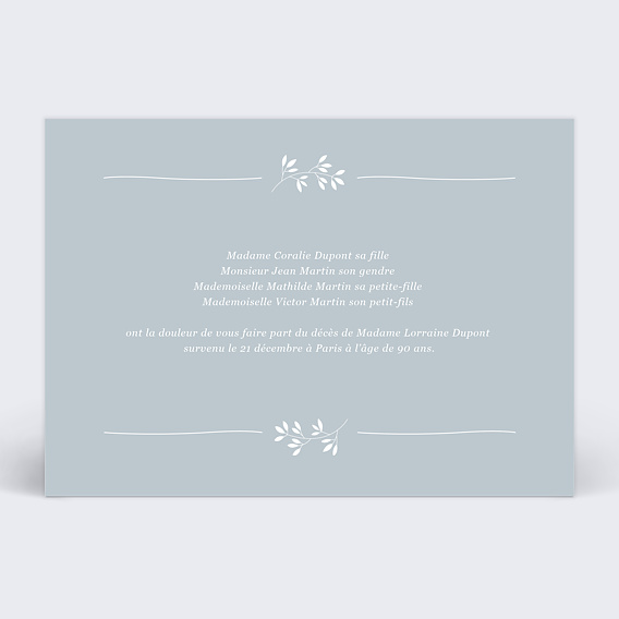 Faire-part décès Tendre Hommage Recto