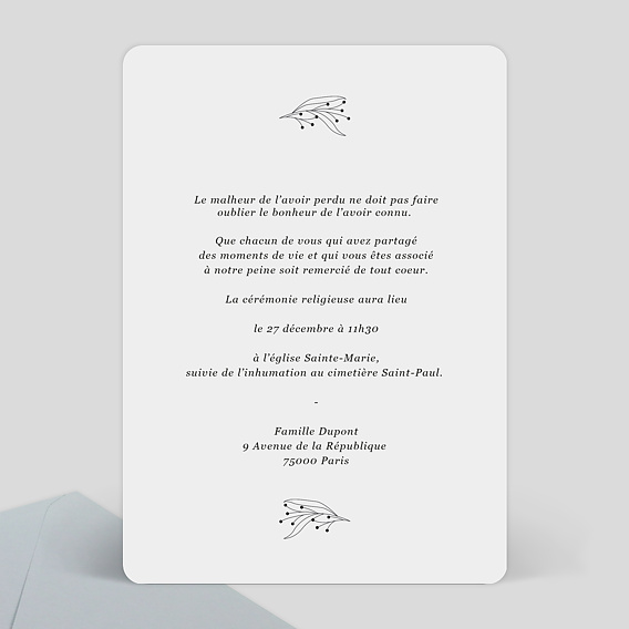 Faire-part décès Délicate Lumière Verso
