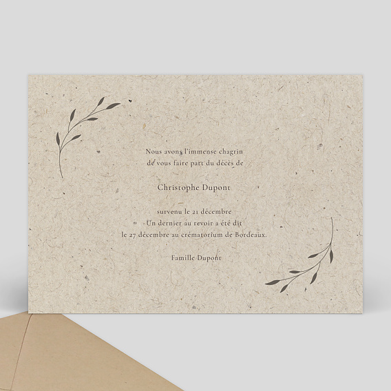 Faire-part décès Doux Repos Verso