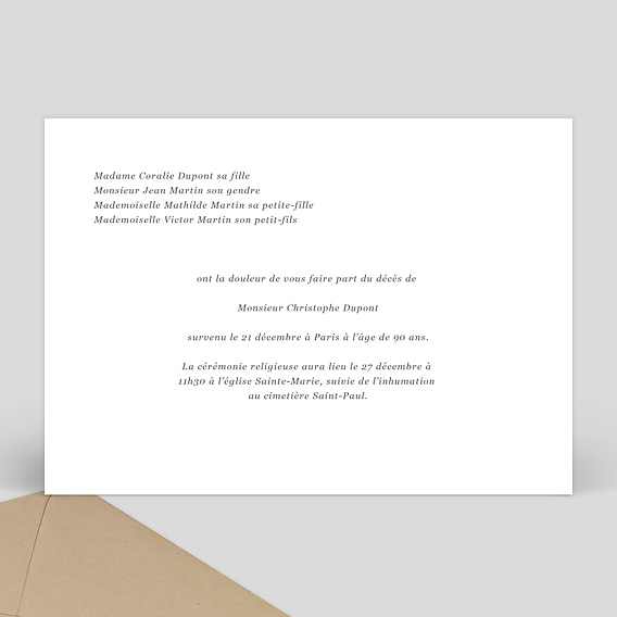 Faire-part décès Blanche Colombe Verso