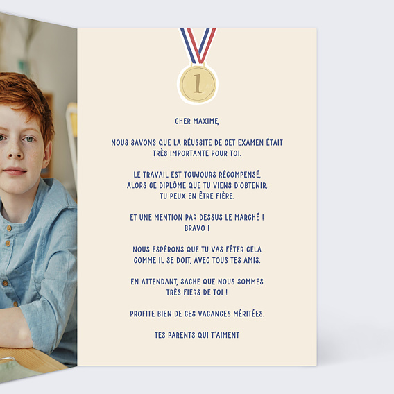 Carte amitié Médaille Intérieur Droit