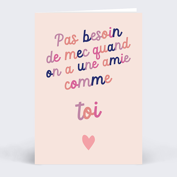 Carte amitié Pas besoin de mec Recto