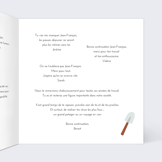 Carte de départ Retraite Jardinage Intérieur Droit