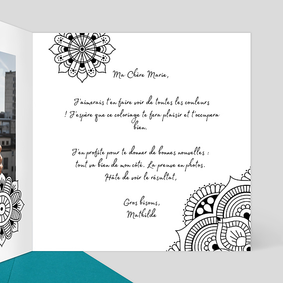 Carte amitié Coloriage Mandala Intérieur Droit