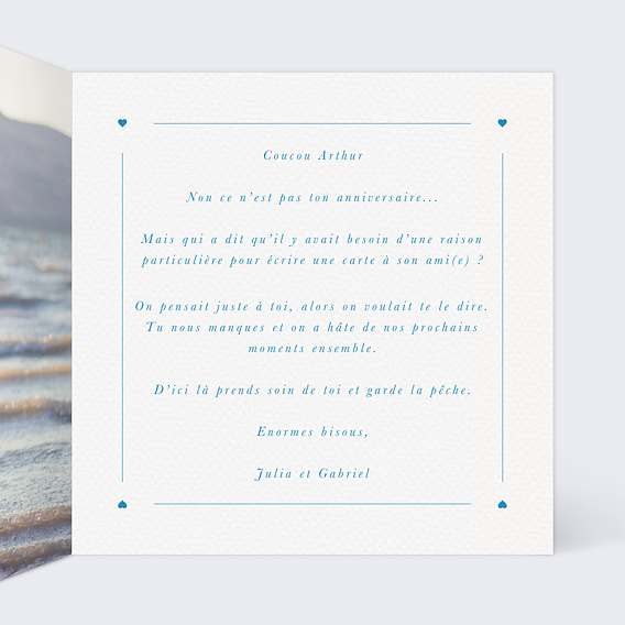 Carte amitié Photo en Coeur Intérieur Droit