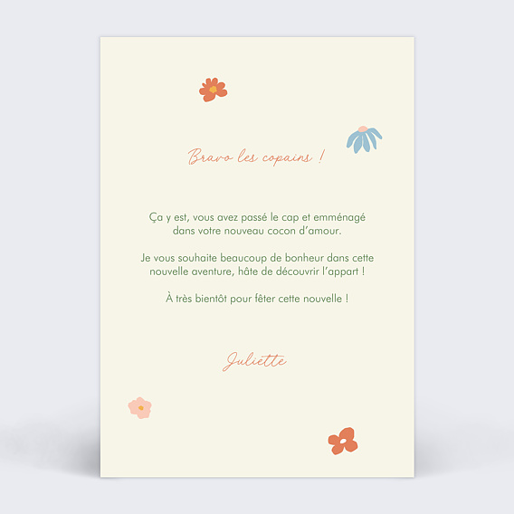 Carte amitié Nouvelle Maison Verso