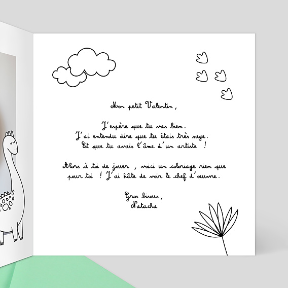 Carte amitié Coloriage Dinosaure Intérieur Droit