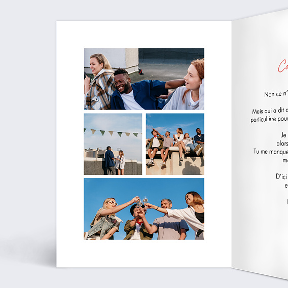 Carte amitié Je pense à toi Intérieur Gauche