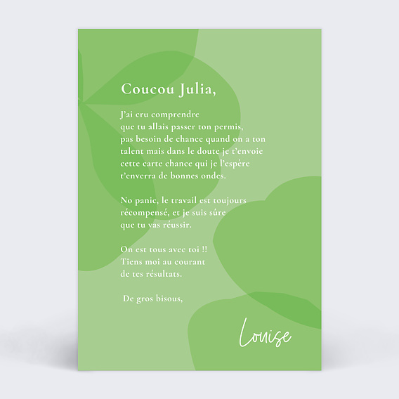 Carte amitié Trèfle  Verso