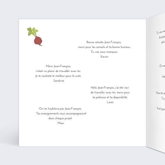 Carte de départ Retraite Jardinage Intérieur Gauche