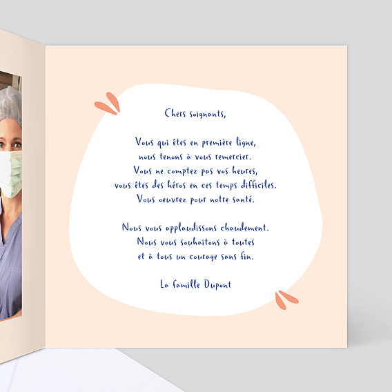 Carte remerciement professionnel Merci aux Soignants Intérieur Droit