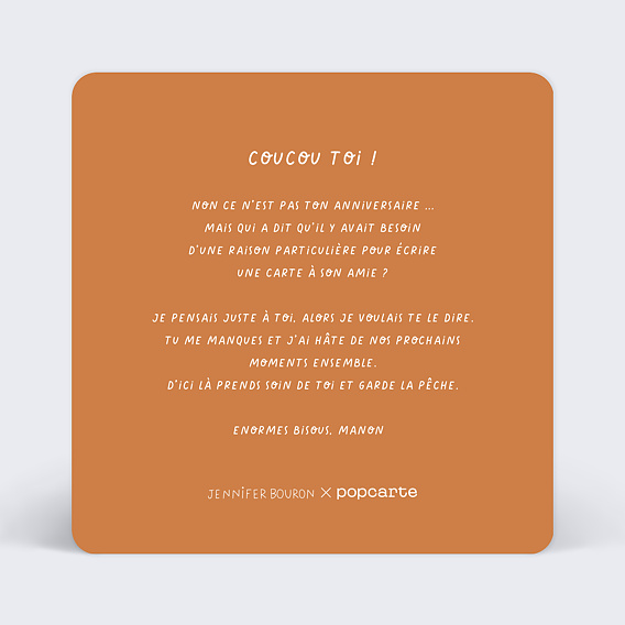 Carte amitié Jennifer Bouron x Popcarte - Coucou Toi ! Verso