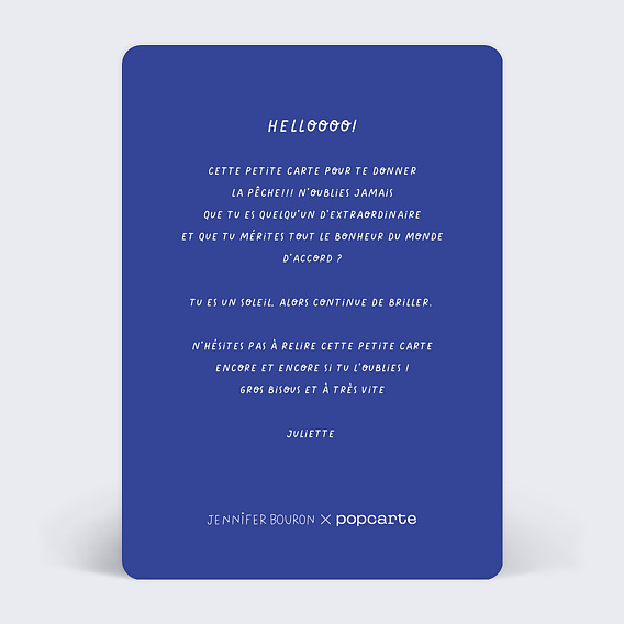 Carte amitié Jennifer Bouron x Popcarte - Câlins Verso