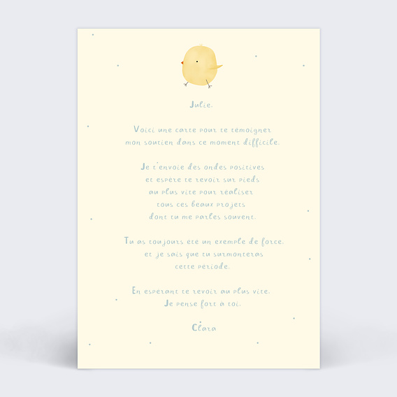 Carte bon rétablissement Poussin Verso