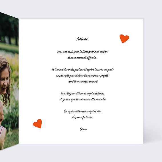 Carte bon rétablissement Marie-Lou Création - Enveloppe d'amour Intérieur Droit