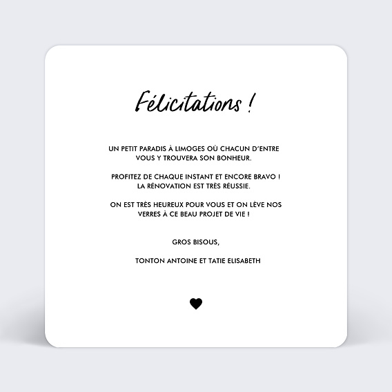 Carte amitié Happy New Home Verso