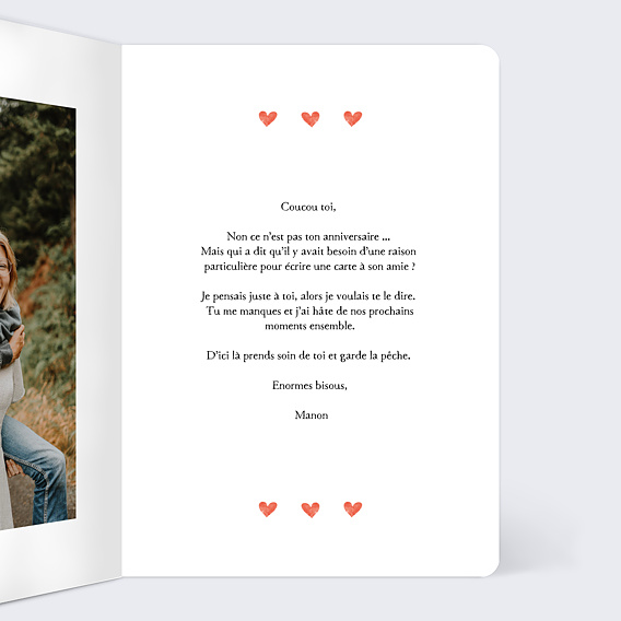 Carte amitié Motif Petit Coeur Intérieur Droit