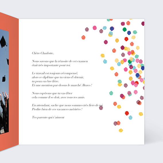 Carte amitié Confettis Photo Intérieur Droit