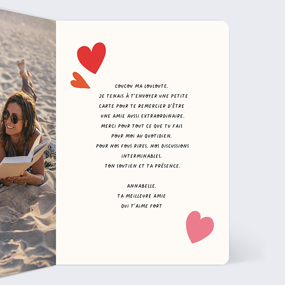 Carte amitié Amitié Coeur Intérieur Droit