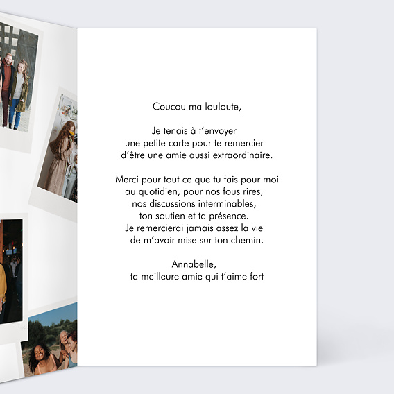 Carte amitié Amitié Polaroid Intérieur Droit