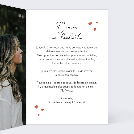 Carte amitié Encadré Coeur Intérieur Droit