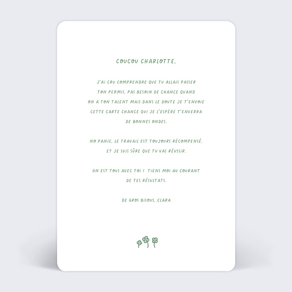 Carte amitié Animal Chance Verso