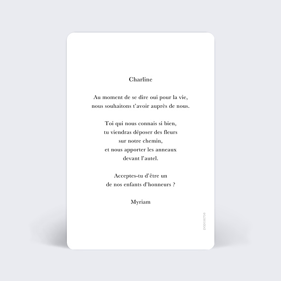 Demande de témoin Enfant d'honneur Verso