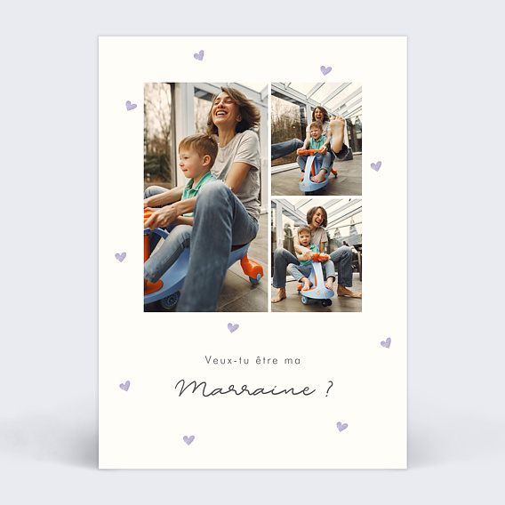 Demande parrain marraine Motif Coeur Lilas