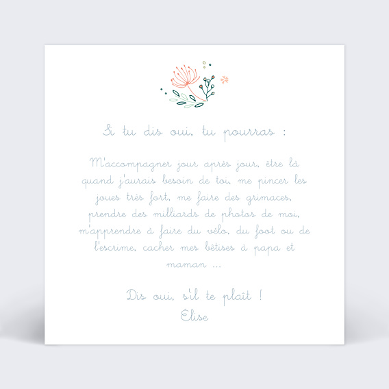 Demande parrain marraine Couronne de fleurs Verso