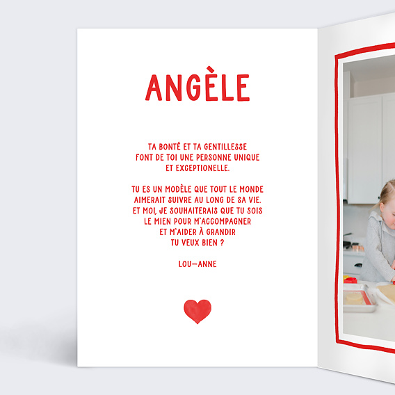 Demande parrain marraine Cœur Simple Rouge Intérieur Gauche