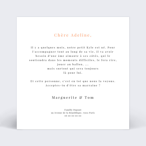 Demande parrain marraine Simplicité Verso