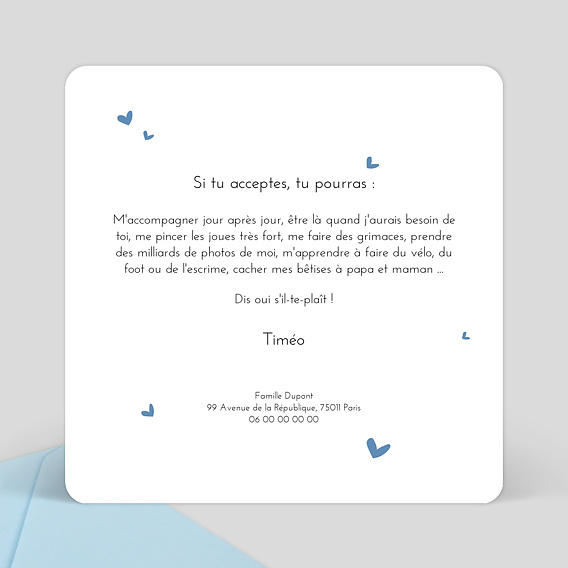 Demande parrain marraine Certificat nuages Verso