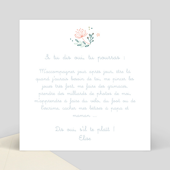 Demande parrain marraine Couronne de fleurs Verso