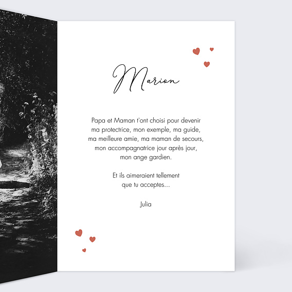 Demande parrain marraine Encadré Coeur Intérieur Droit