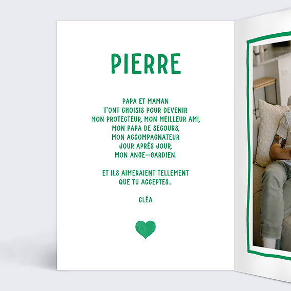 Demande parrain marraine Cœur Simple Vert Intérieur Gauche