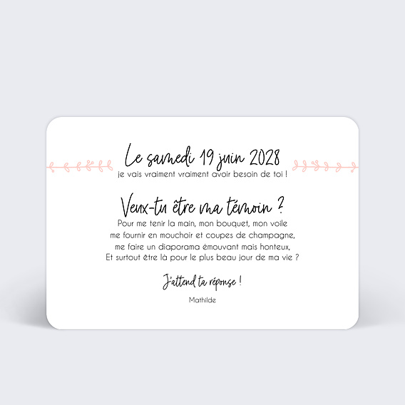 Demande de témoin Mariage Illustré Verso