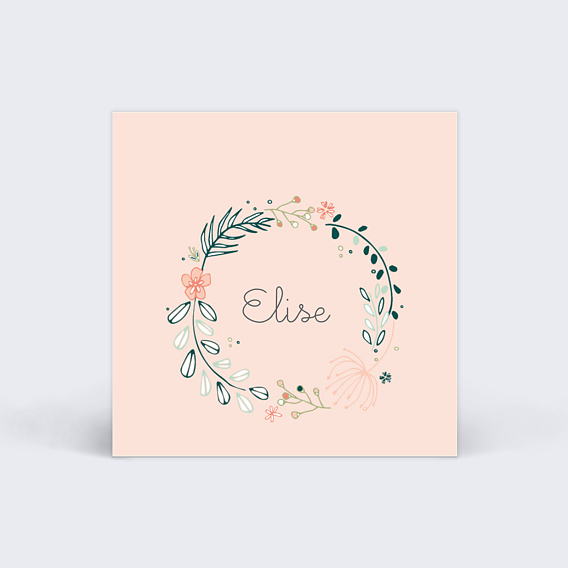 Etiquette baptême Couronne de fleurs
