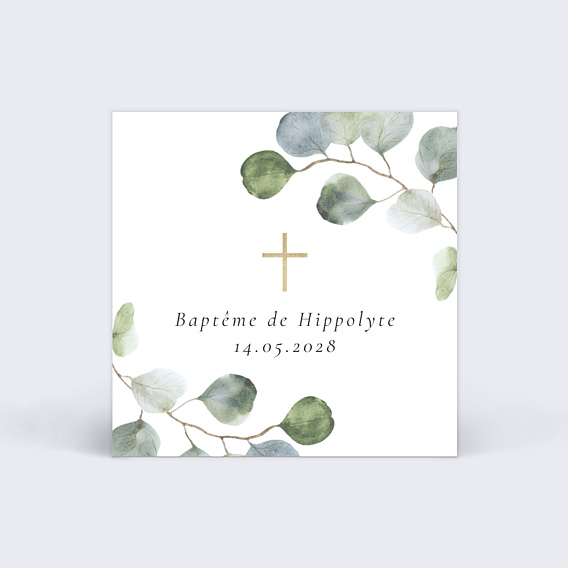 Etiquette Baptême Couronne Ocre Eucalyptus
