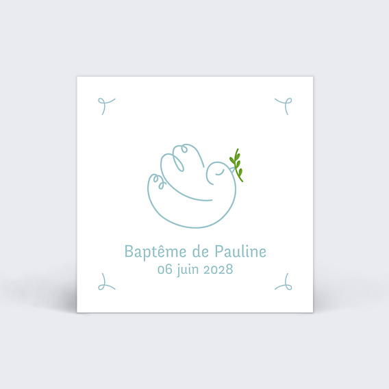 Etiquette Baptême Colombe