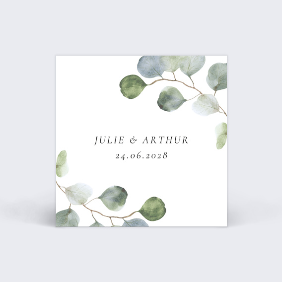 Étiquette mariage Couronne Eucalyptus Minimaliste Recto