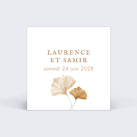 Étiquette mariage Ginkgo Délicats Recto