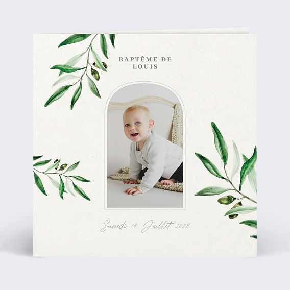 Faire-part baptême Arche olivier